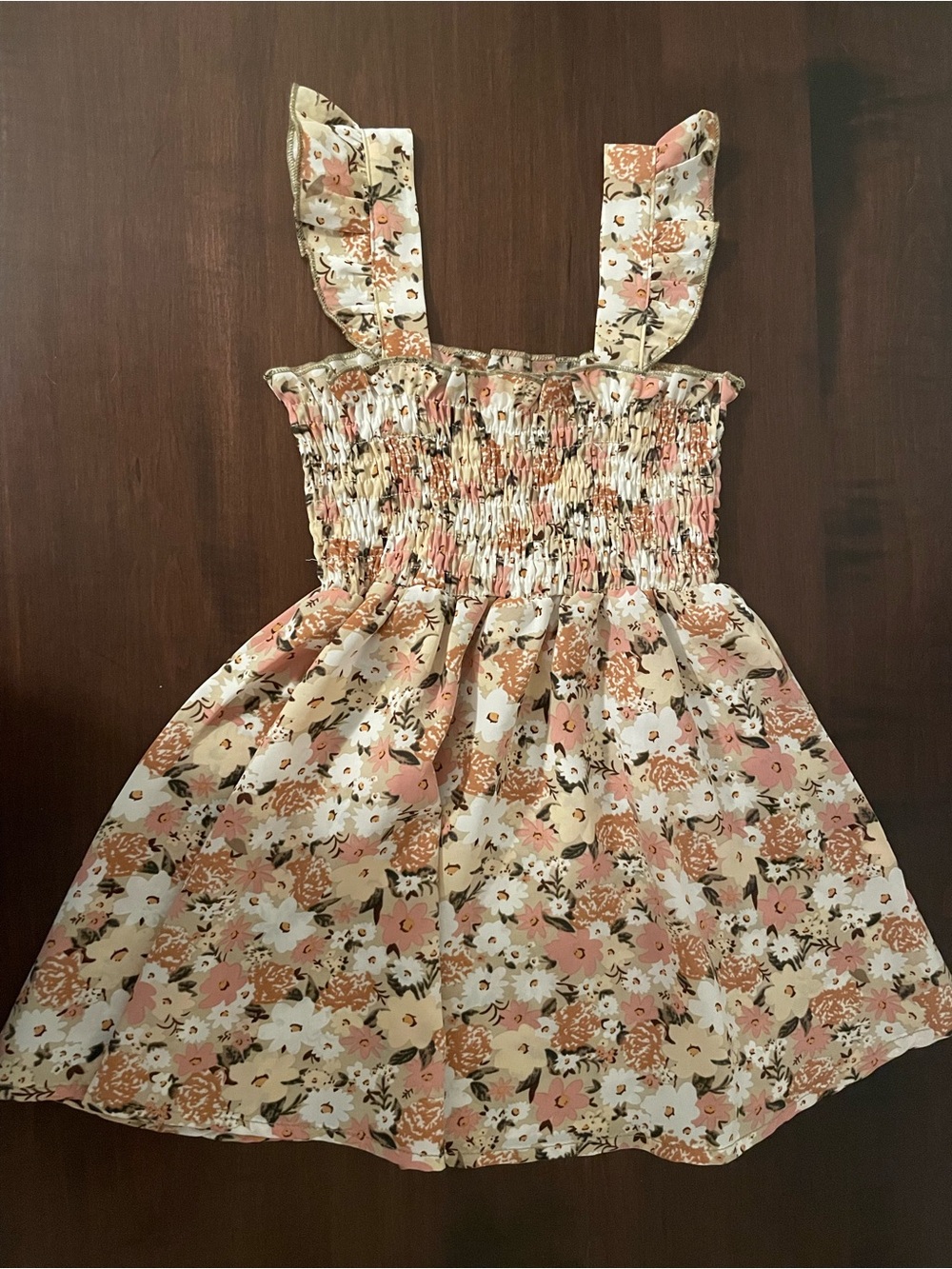 Smocked Floral Sundress in Peach and Cream for Kids